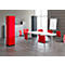 Conference room with red pillar, oval table, chairs and flipchart. Inviting atmosphere.