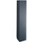 Tall, anthracite-colored cabinet. Rectangular shape, dark grey, standing on a black base.