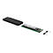 Externes SSD-Gehäuse in Schwarz mit entnommener Speicherplatine, Montageplatte und kleinen Schrauben.