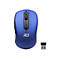Drahtlose blaue Computermaus mit schwarzem Scrollrad und ACT-Logo sowie kleinem USB-Empfänger.