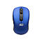 Draufsicht auf eine blaue ACT Computer-Maus mit schwarzem Scrollrad und Logo auf weißem Hintergrund.