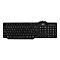 Schwarze AZERTY-Tastatur von ACT mit integriertem Chipkartenleser auf weißem Hintergrund.
