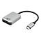 Silberner ACT USB-C-Kartenleser mit schwarzem Kabel und USB-C-Stecker vor weißem Hintergrund.