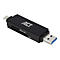 Schwarzer ACT USB-Kartenleser mit USB-A und USB-C Anschluss vor weißem Hintergrund.