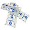Transparante bubbeltjesplastic bedrukt met blauw logo en tekst, waaronder "100% gerecycled materiaal" en "activaAir."