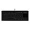 Schwarze kabelgebundene Tastatur mit deutschem QWERTZ-Layout und integriertem Touchpad auf der rechten Seite.