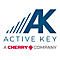 Firmenlogo von ACTIVE KEY, einer Tochtergesellschaft von CHERRY, mit blauem AK-Schriftzug und stilisierten Linien.