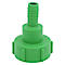 Adaptateur en plastique vert, composé d'un tube fin, d'une partie centrale plus large et d'un filetage étroit. Inscription : 2X3/4.