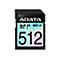 Schwarze SD-Karte mit weißem "ADATA"-Schriftzug, darunter "512" und SD-Kartensymbole.