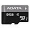 Schwarze ADATA microSDXC-Speicherkarte mit 64 GB Kapazität und Class 10 Zertifizierung.