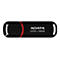 Schwarzer ADATA UV150 USB-Stick mit 256GB Speicherplatz und einem roten Zierring vor weißem Hintergrund.