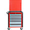 ADB HQ werkplaatswagen, met geperforeerd paneel, 7 laden, duwbeugel, centrale vergrendeling, B 750 x D 475 x H 985 mm, zilvergrijs RAL 7001