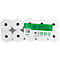 Package of 10 white paper rolls wrapped in foil. Prints on a green label.