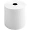 Large roll of white paper with a black hole in the center.