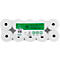 Ten rolls of white paper, wrapped in foil. Label with text and logo.
