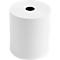 A roll of white paper with a black hole in the middle. The background is white.