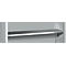 Metal shelf with a single shelf, light gray, against a light background.