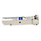 SFP-Glasfaser-Transceiver aus Metall mit blauem Etikett und Modellbezeichnung J4858C-AO auf weißem Hintergrund.