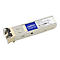 Addon JD118B-AO SFP Transceiver-Modul mit blauem Label vor weißem Hintergrund.