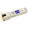 Addon SFP-Transceiver-Modul mit RJ-45-Anschluss vor weißem Hintergrund.