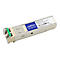 Addon SFP-Transceiver-Modul in Metalloptik mit blauem Etikett und grünem Entriegelungshebel.