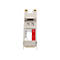 Ein silberner Proline SFP-Transceiver-Modul mit einem roten Etikett auf einem weißen Hintergrund.