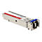 Ein silberner Proline 10G-SFP+-Transceiver-Modul mit blauem Entriegelungshebel vor weißem Hintergrund.