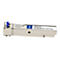 Addon SFP-Transceiver, silbernes Metallgehäuse mit blauem Entriegelungshebel und weißem Etikett mit Produktdetails.