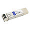 AddOn 10GBASE-SR SFP+ Glasfaser-Transceiver in silber mit blauem Aufkleber auf weißem Hintergrund.