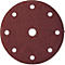Round, brown sanding disc with 9 holes.