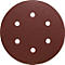Round, brown sanding disc with six holes.