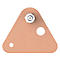 Triangular copper disc with two holes and a screw head.