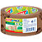Brown tape roll, printed with 'tesa PACK ECO & STRONG'. It features logos for recycled material.