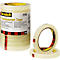 Transparent tape by Scotch, one roll and two individual rolls with red and white pattern.