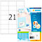 Vel met 21 etiketten en productverpakking met "HERMA" en informatie over etiketten printen.