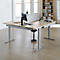 AERO FLEX hoekbureau, elektrisch in hoogte verstelbaar, hoek 90°, T-poot, B 2000 x D 2000 mm, ahorn/blank aluminium + memorypaneel