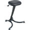 Black stool with oval seat, adjustable in height. The legs are curved.