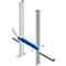 Stalen schapconnector, blauw met waterpas, schroeven gemonteerd.