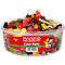 Een bak met Haribo Color-Rado partymix met kleurrijke gummies. Rood label: "HARIBO Color-Rado".