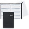 Carnet noir avec l'année 2027, à côté d'un calendrier ouvert, avec des dates et des notes. Une note blanche avec des symboles est à droite.