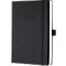 Cahier noir avec année 2026 en relief, élastique et marque-page.
