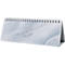 Calendrier de bureau à spirale; fond bleu-gris clair avec l'inscription "SPREAD JOY".