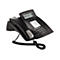 Schwarzes Agfeo Tischtelefon mit Display, Tastenfeld und abgenommenem Hörer vor weißem Hintergrund.