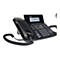 Schwarzes AGFEO Bürotelefon mit Display und Tastatur vor weißem Hintergrund.