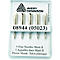 Cinq aiguilles fines dans un boîtier en plastique transparent. Inscription : Avery Dennison, 08944, 5 Fine Needles, Plastic Shank. Fabriqué en Suisse.