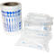 A roll of transparent film and air cushion pillows, both with blue logos and texts.