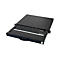 Schwarze 19-Zoll Rack-Tastatur-Schublade mit Touchpad, herausziehbar auf Metallschienen.