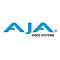 Blaues Logo von AJA Video Systems auf weißem Hintergrund.