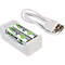 Akkuladegerät für Batterien Ansmann Basic II, 1-2x AA/AAA, inkl. USB-Kabel, inkl. 2 AA-Akkus, B 36,5 × T 26 × H 75 mm, weiß