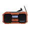 Kompaktes, orangefarbenes Albrecht Outdoor-Radio mit Solarpanel, Kurbel und ausziehbarer Antenne.